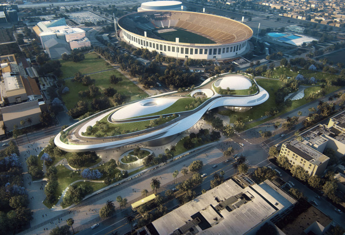 Maquette du Lucas Museum of Narrative Art, réalisée par le studio d’architecture MAD.