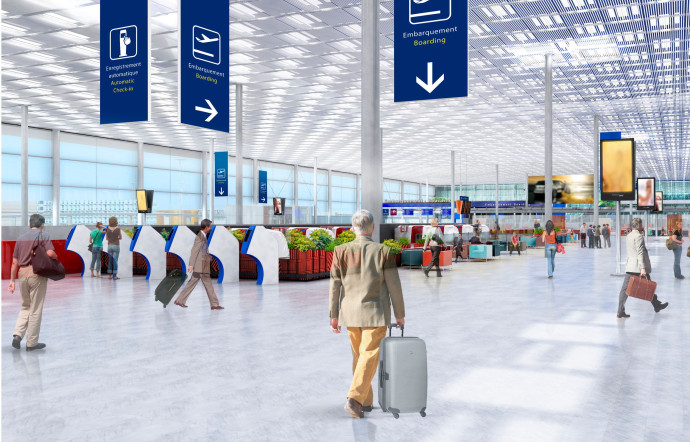 Le hall d’enregistrement du futur bâtiment de jonction de l’aéroport d’Orly.