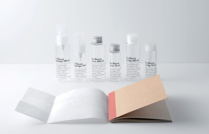 Les flacons à vis, pompes, clips et spray de la collection Muji To Go relookés par be-poles.