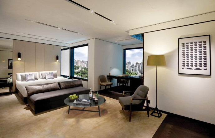 L’une des « Grand Rooms » de l’hôtel, entre matériaux nobles et artisanat local.
