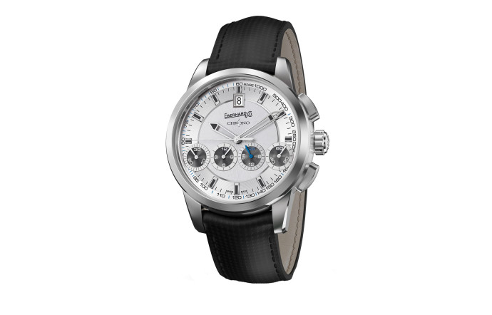 Chrono 4 130 édition limitée, mouvement mécanique à remontage automatique base ETA, boîtier de 42 mm en acier, cadran squelette, 4 compteurs (minutes, heures, 24 heures du chrono et petite seconde), fond en verre saphir, bracelet en carbone, 9 240 €.