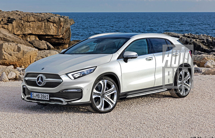 Le Mercedes GLA 2, d’après les illustrations de Auto Bild réalisées à partir de photos volées, prévu pour 2020, 30 000 €.