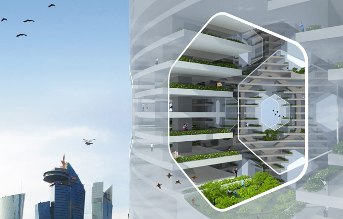Cet immeuble « flottant » éco-responsable permettrait de pour lutter contre la montée des eaux. Des alvéoles tout autour de la façade devraient permettre la circulation de l’air et l’ensoleillement des parcs et jardins présents dans la structure.