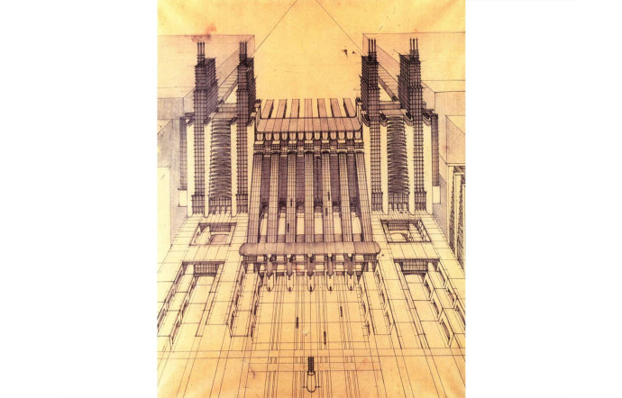 Esquisse de la Cita Nuova, vision de l’architecte futuriste italien Antonio Sant’Elia.