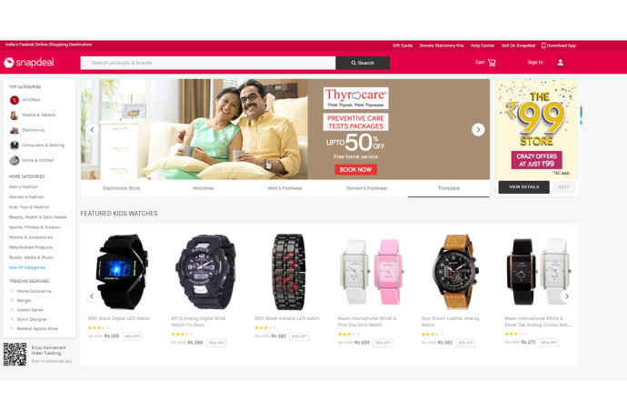 La page d’accueil du site Snapdeal.