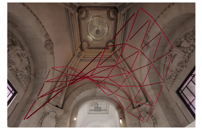 Elias Crespin, Grand HexaNet, 2018. 90 cylindres d’aluminium anodisé, nylon, moteurs, interface électronique.