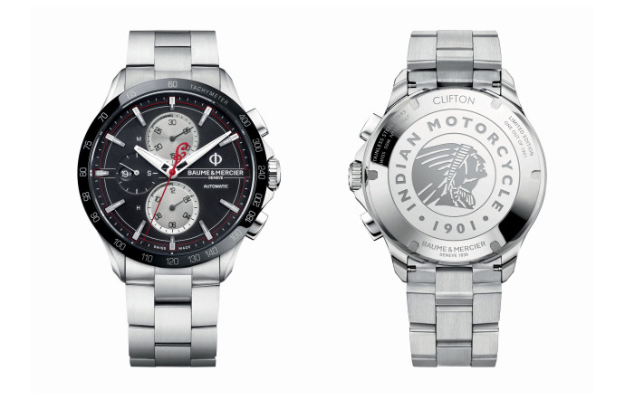 Baume & Mercier Clifton Club Indian Legend Tribute Chief, 44 mm, édition limitée à 1901 pièces, boîte et bracelet en acier inoxydable poli-satiné, étanchéité 5 ATM.