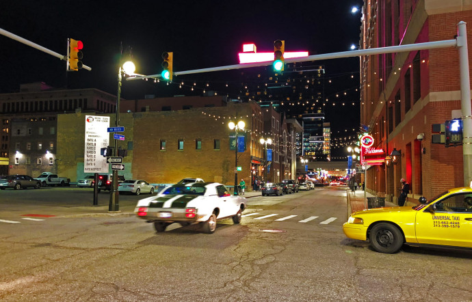 Greektown by night.