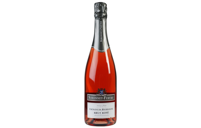 Simonnet Febvre crémant de Bourgogne brut rosé. Prix 11,20 €.