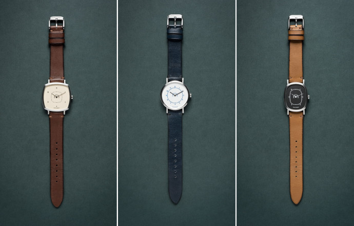 Les trois boîtiers de la marque. Bientôt disponible, la personnalisation et la fabrication de montres « à la carte ».