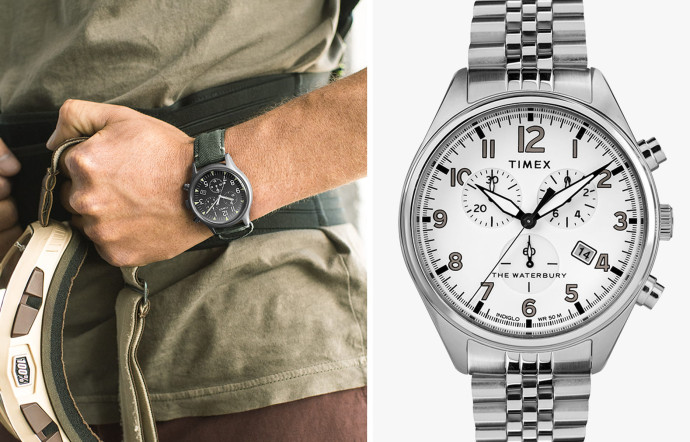 Timex, fondée en 1854, a posé les bases du design horloger américain, simple et robuste. Aujourd’hui, la société appartient à un groupe néerlandais et fabrique la quasi totalité de ses mouvements en Asie. Mais les lignes universelles et la solidité de ses montres lui valent une présence sur des sites de e-commerce haut de gamme, comme Mr Porter ou Uncrate, et ce malgré ses prix (très) bon marché.