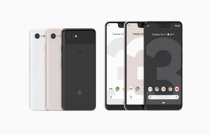 Le Pixel 3 est disponible en trois finitions : noir, blanc et rose poudré, deux tailles de mémoire (64 ou 128 Go) et deux tailles d’écran (5,5” ou 6,3”). A partir de 859 €.