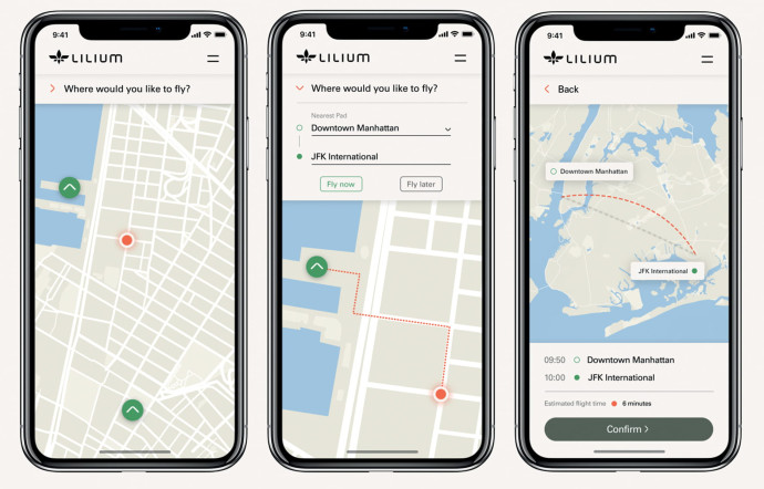 L’application développée par Lilium pour concurrencer Uber, qui pourrait s’équiper chez Boeing.