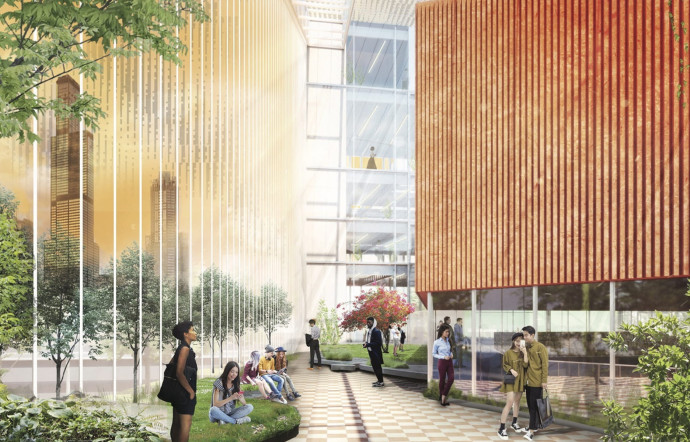 Le bâtiment est composé de deux tours, l’une pour les étudiants, tournée vers le campus de l’UIC, et l’autre pour le public, du côté de Downtown.