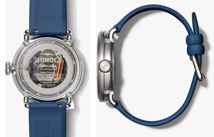 La nouvelle collection signée Shinola allie résine, acier inoxydable, silicone et verre anti-rayures. Boîtier 43 mm.