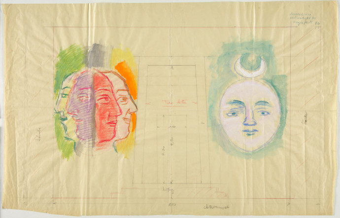 La Flûte enchantée, dessin pour les murs du temple, Oskar Kokoschka, 1954‑1955.