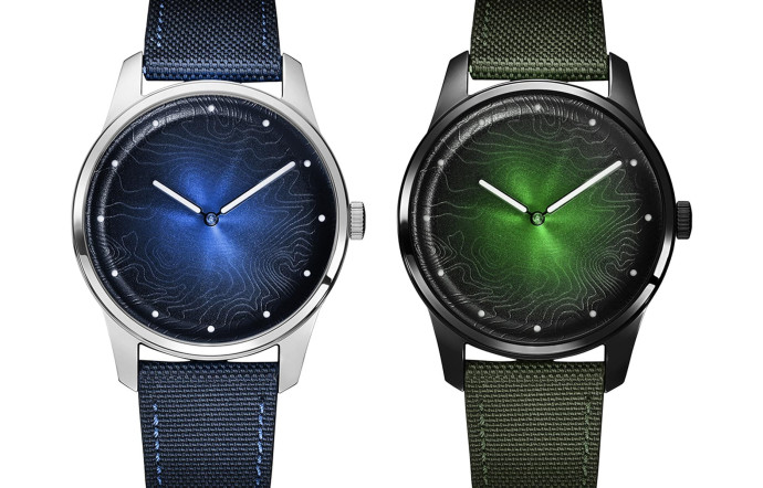Awake Blue Reef et Green Witch (229 €), avec boîtier en acier recyclable, bracelet en plastique recyclé et mouvement à énergie solaire.