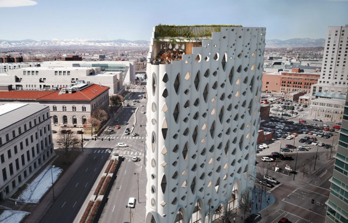 Les architectes américains du Studio Gang veulent installer, au cœur de Denver, un hôtel de 13 étages dont le design de la façade ressemble au tronc d’un peuplier tremble.