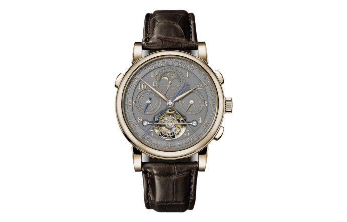 Tourbograph Perpetual Honeygold « Homage to F. A. Lange », boîtier de 43 mm en or miel, édition limitée à 50 exemplaires, 504 200 €.