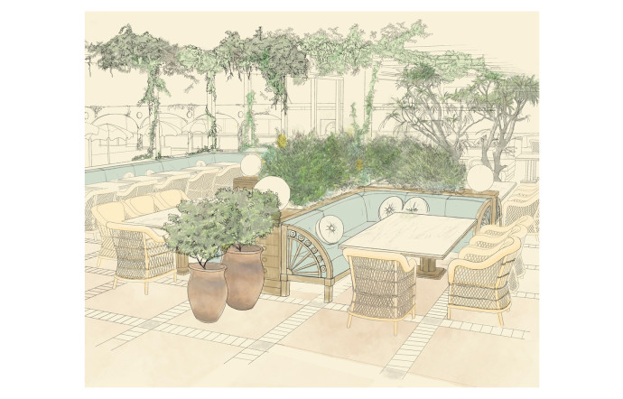 Représentation à l’aquarelle du futur Bagatelle de Mykonos.