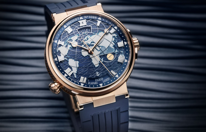 Des terres entourées d’une houle bleutée. Non, il ne s’agit pas d’une carte nautique, mais d’une montre. Ou plutôt d’une collection signée Breguet et baptisée Marine.