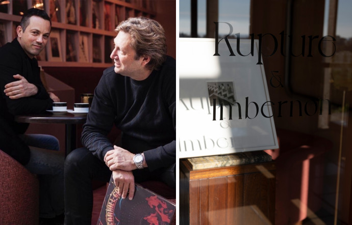Portrait de Pierre Gonalons et Alexandre Sap (à droite) au sein café-disquaire dans le marais, à Paris.