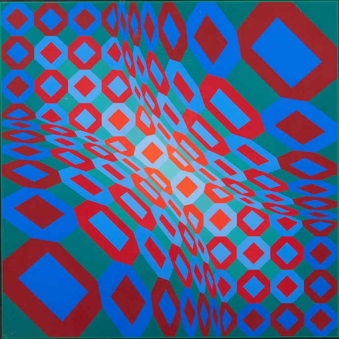 « Composition cinétique », une sérigraphie numérotée et signée par Victor Vasarely. (Voir ci-dessous)