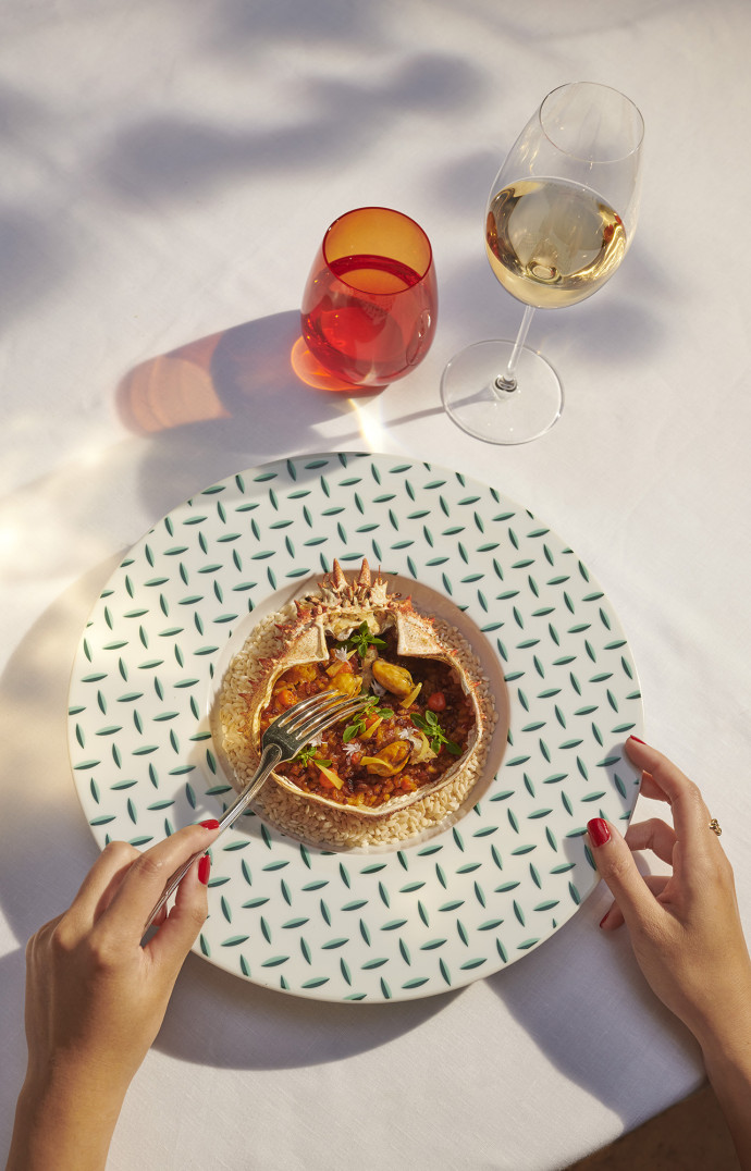 Le riz grillé façon paëlla à l’araignée de mer : 76 euros.