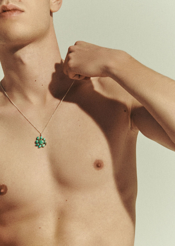 Gloria no 1, collier en argent et turquoise, par Pascale Monvoisin.