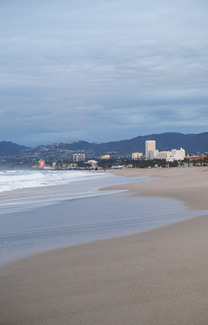 Le Santa Monica pier vu de la plage de Venice beach.